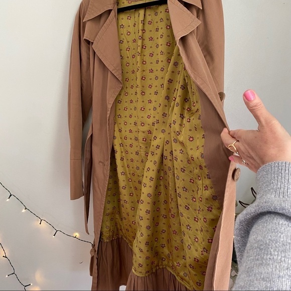 Anthropologie Tan Cotton Lined Ruffle Trench Coat - Picture 6 of 12
